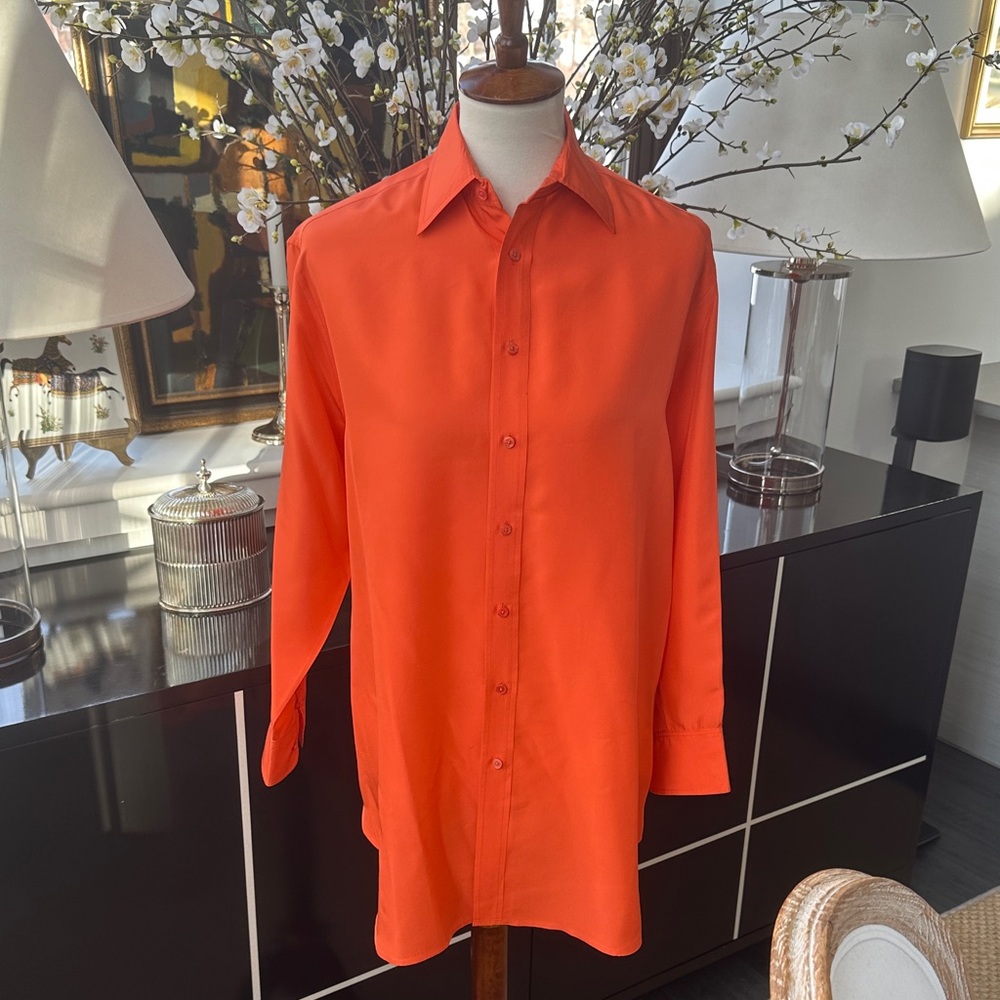 Ralph Lauren Black Label Orange Silk Tunic Blouse M/L